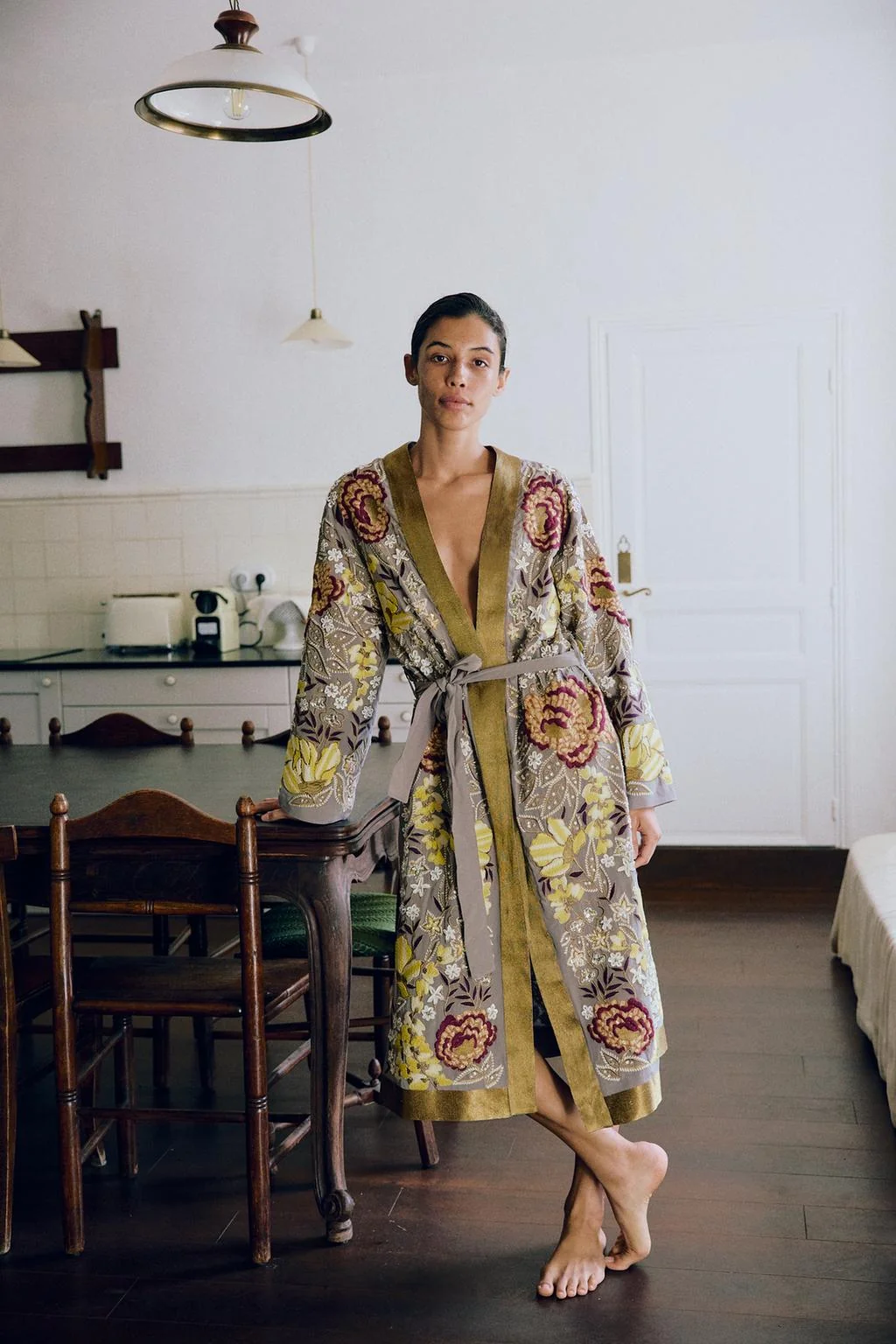 LIMITED EDITION EMBROIDERED FLORAL BEADED KIMONO
