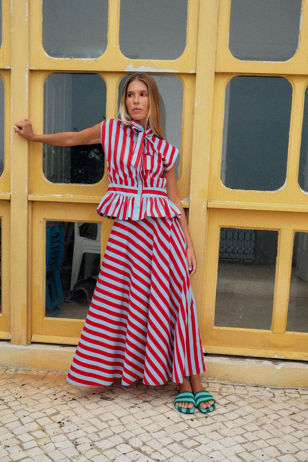 STRIPED A-LINE MIDI SKIRT