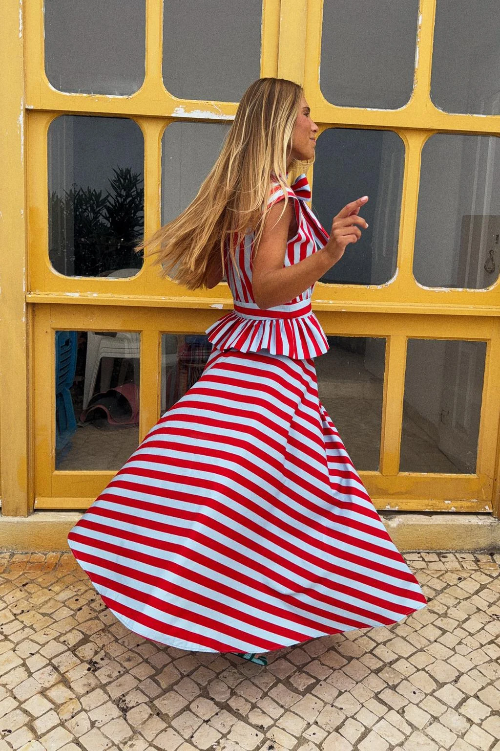 STRIPED A-LINE MIDI SKIRT
