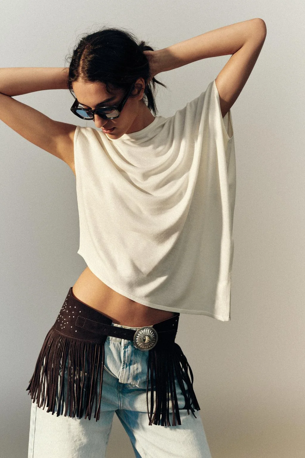 100% LEATHER FRINGED SKIRT BELT