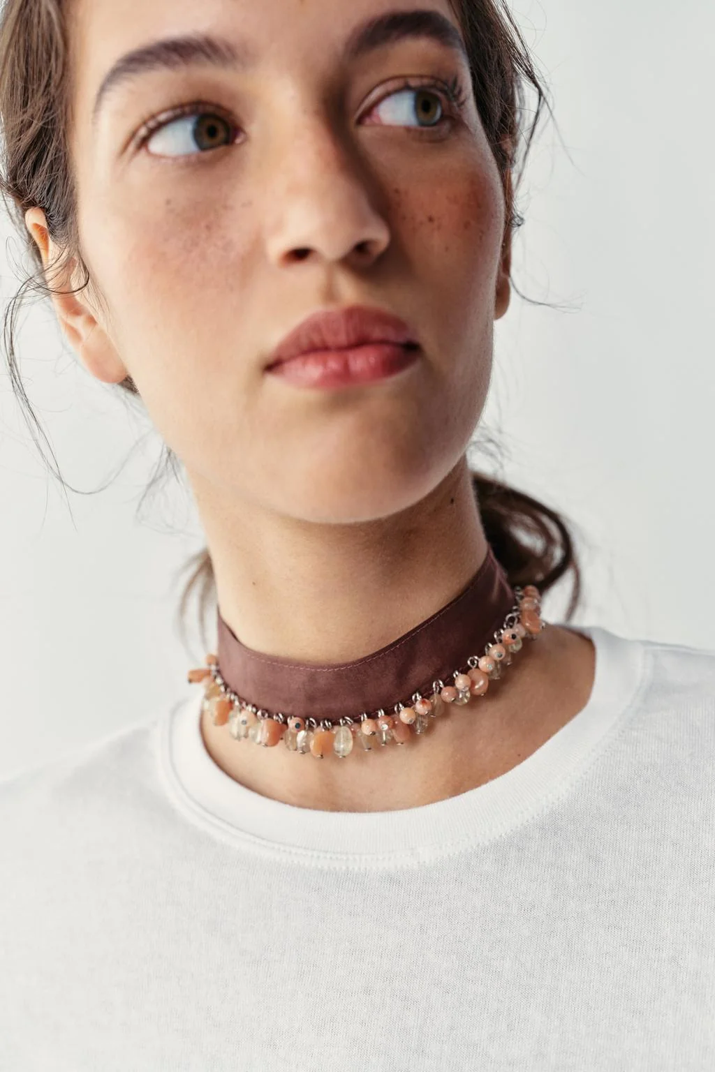 FABRIC AND STONE CHOKER NECKLACE