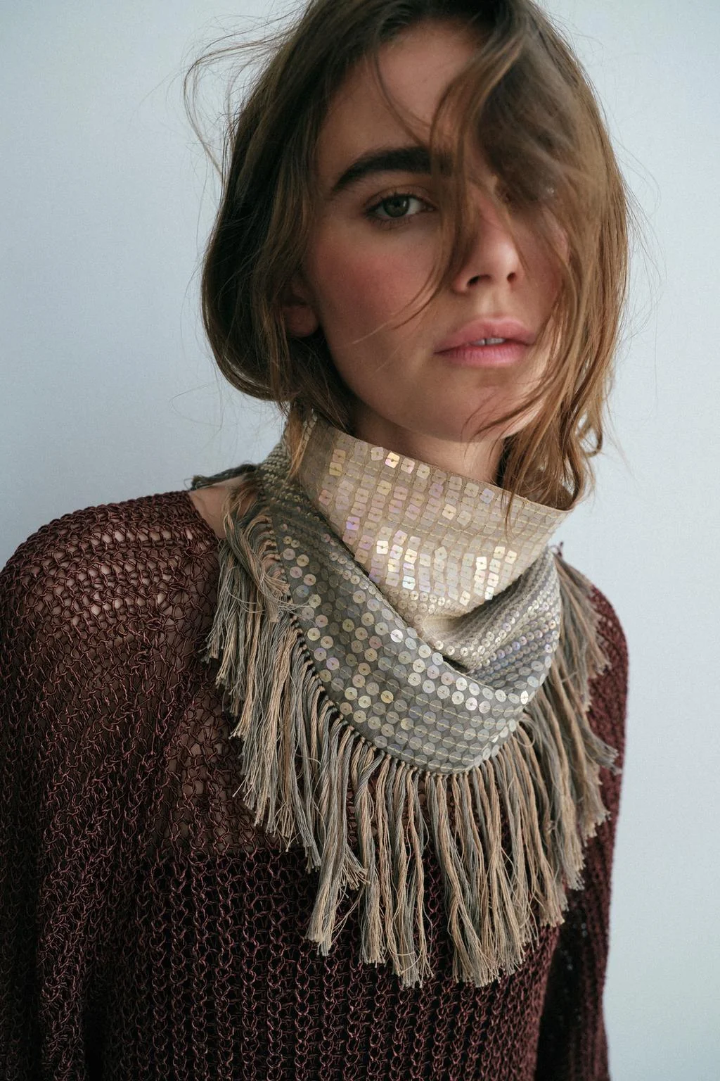 SEQUIN FRINGED SCARF