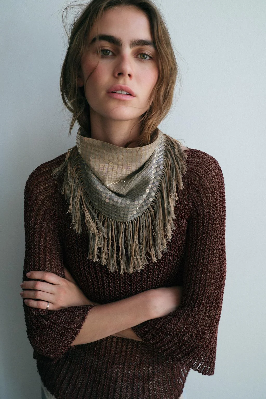SEQUIN FRINGED SCARF