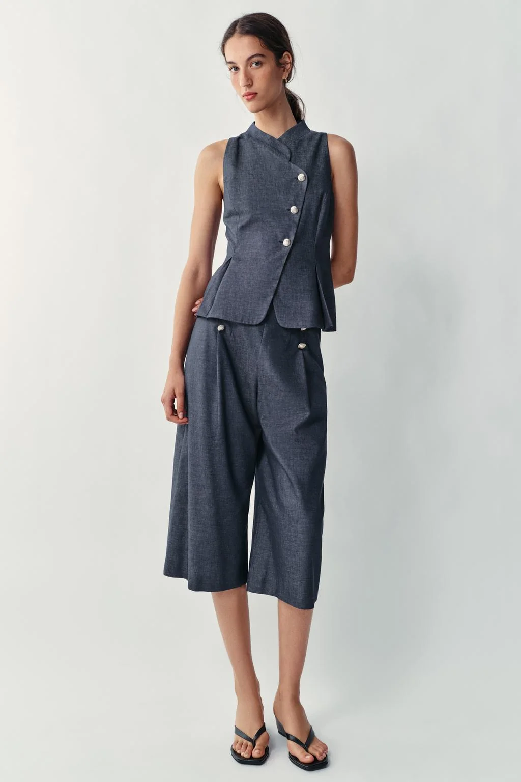 LINEN BLEND DOUBLE-BREASTED WAISTCOAT