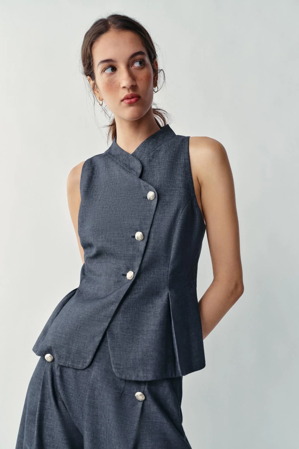 LINEN BLEND DOUBLE-BREASTED WAISTCOAT