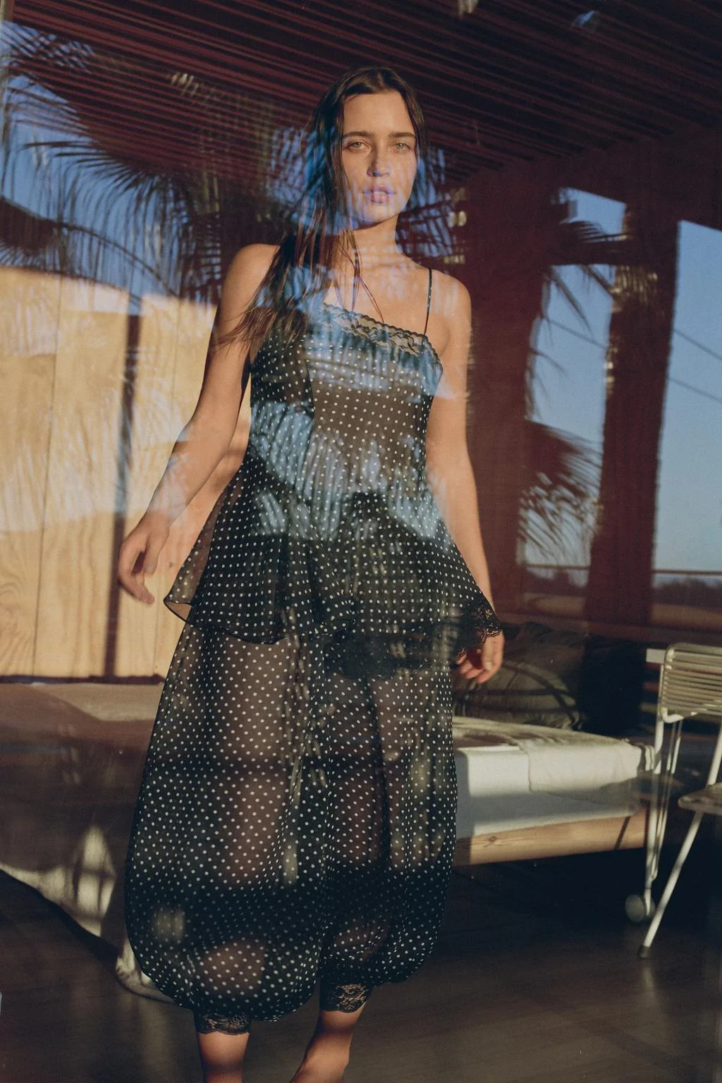 Шаровары с принтом точек и кружевом — Пышный