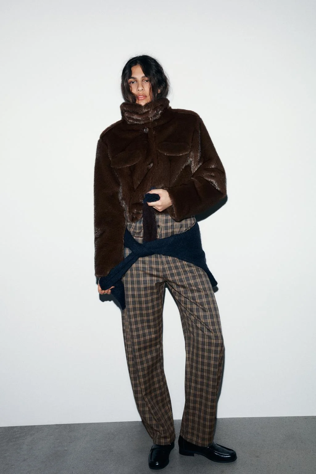 Клетчатые брюки с эффектом баллон