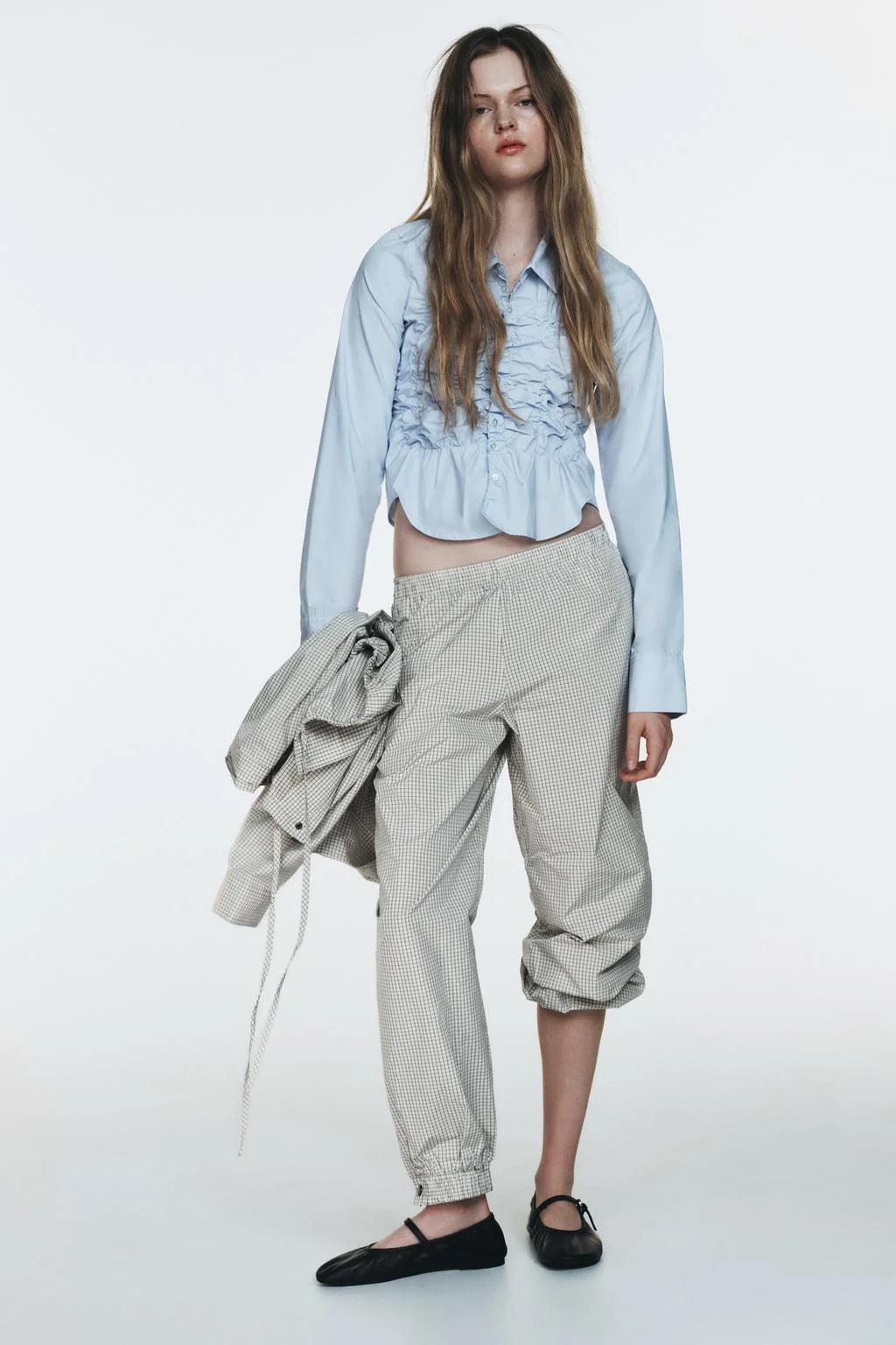 Брюки-саруэль из нейлона в клетку