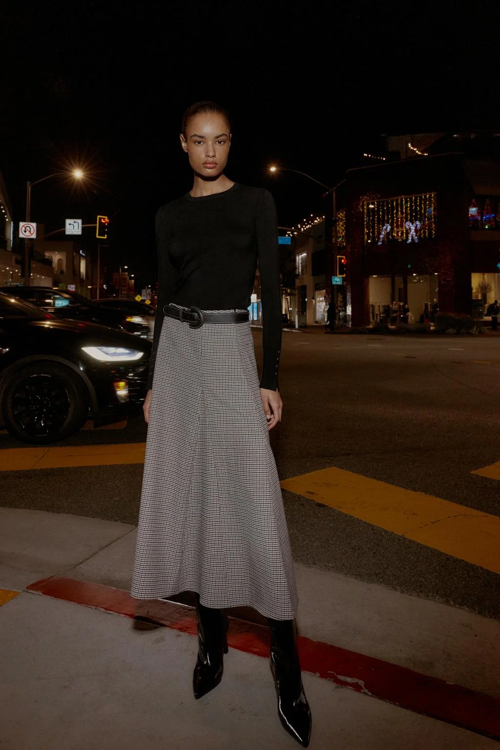 Юбка миди в клетку с поясом