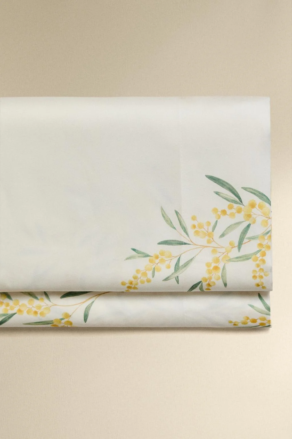 Простыня на резинке из сатина с принтом мимозы — Простыни