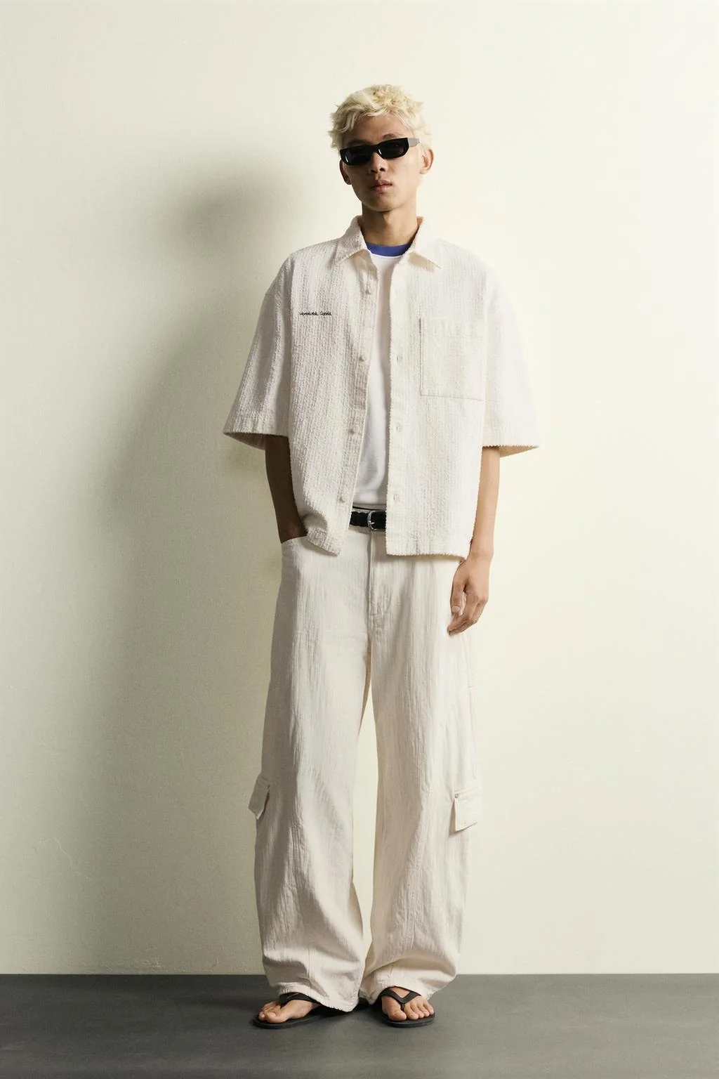 TEXTURED EMBROIDERED BOXY FIT OVERSHIRT