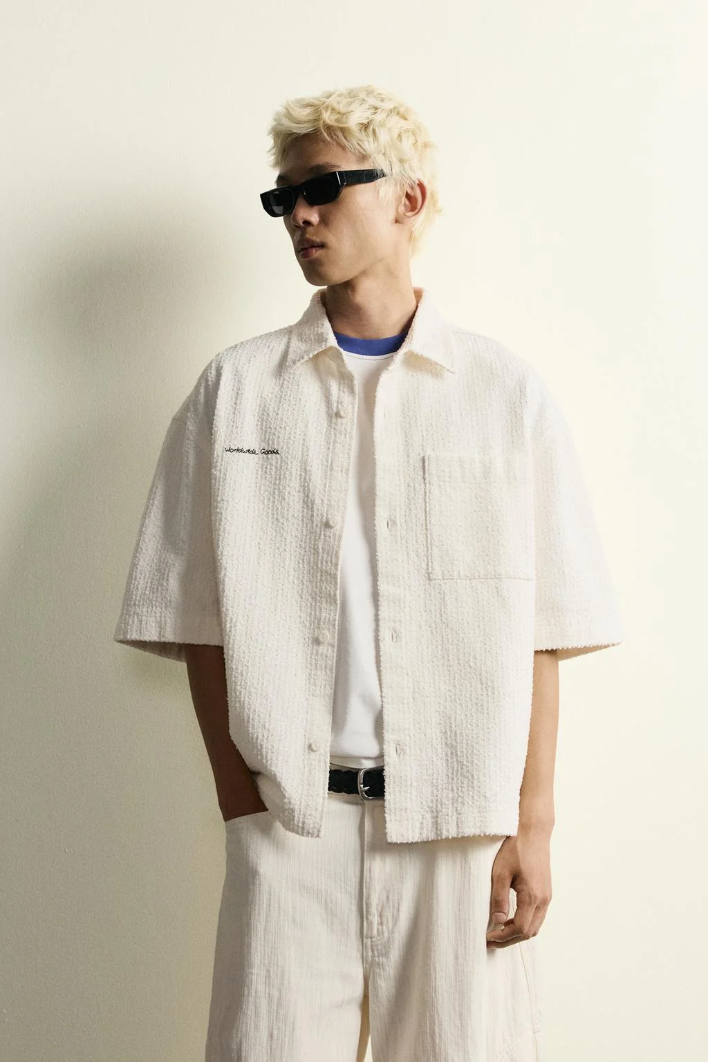 TEXTURED EMBROIDERED BOXY FIT OVERSHIRT