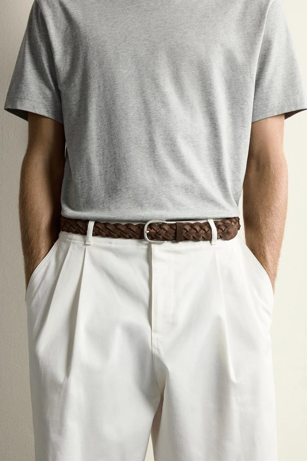 WAXED-EFFECT BRAIDED LEATHER BELT