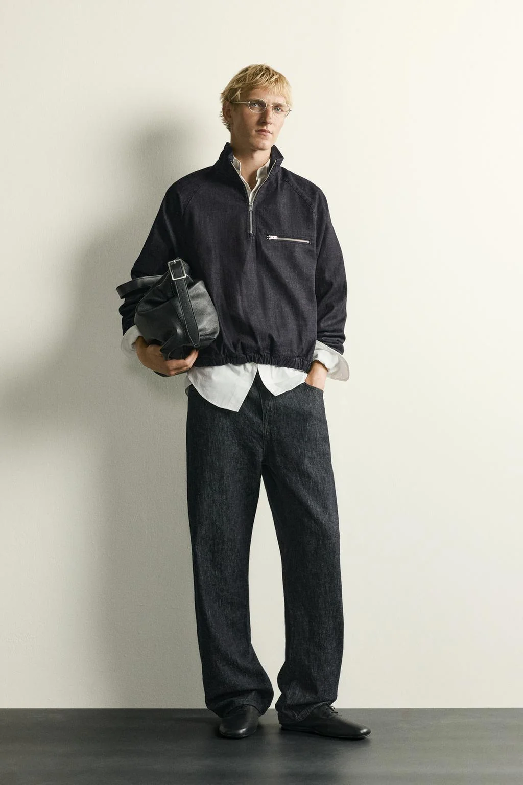 RELAXED FIT DENIM ZIP SWEATSHIRT