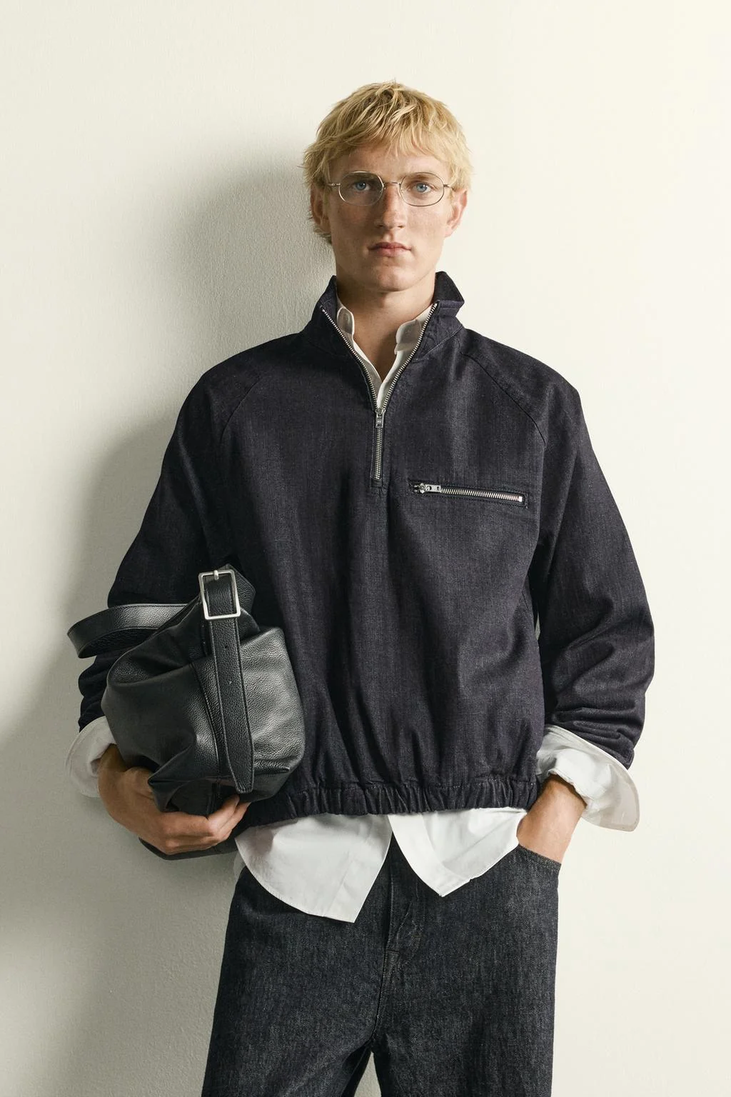 RELAXED FIT DENIM ZIP SWEATSHIRT