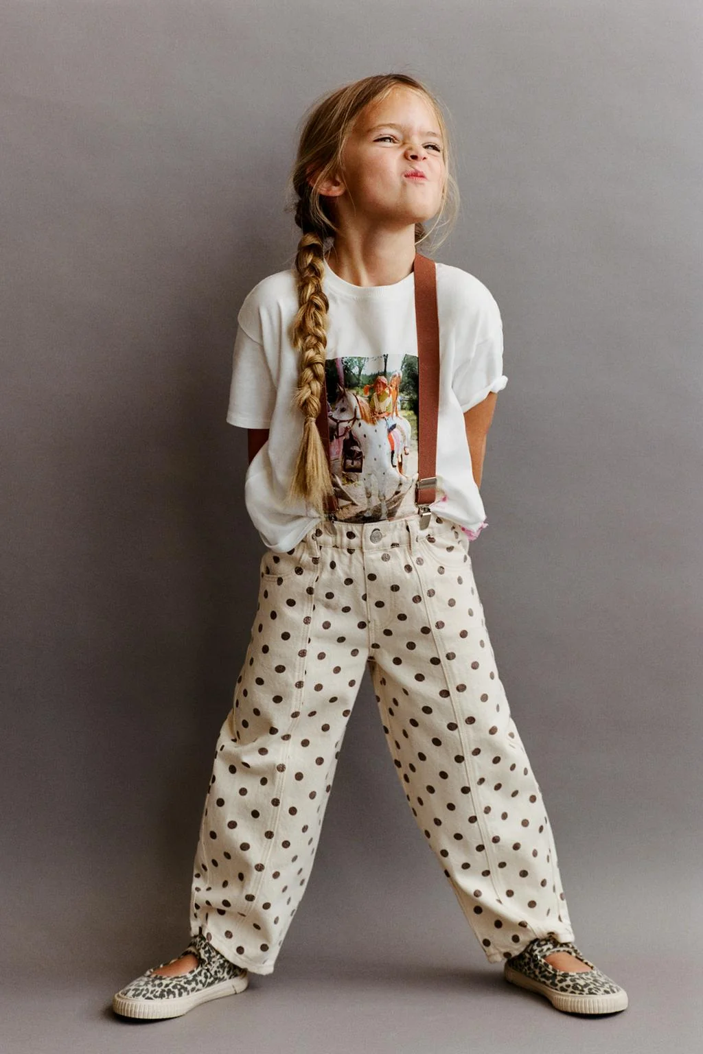 POLKA DOT TWILL BARREL TROUSERS