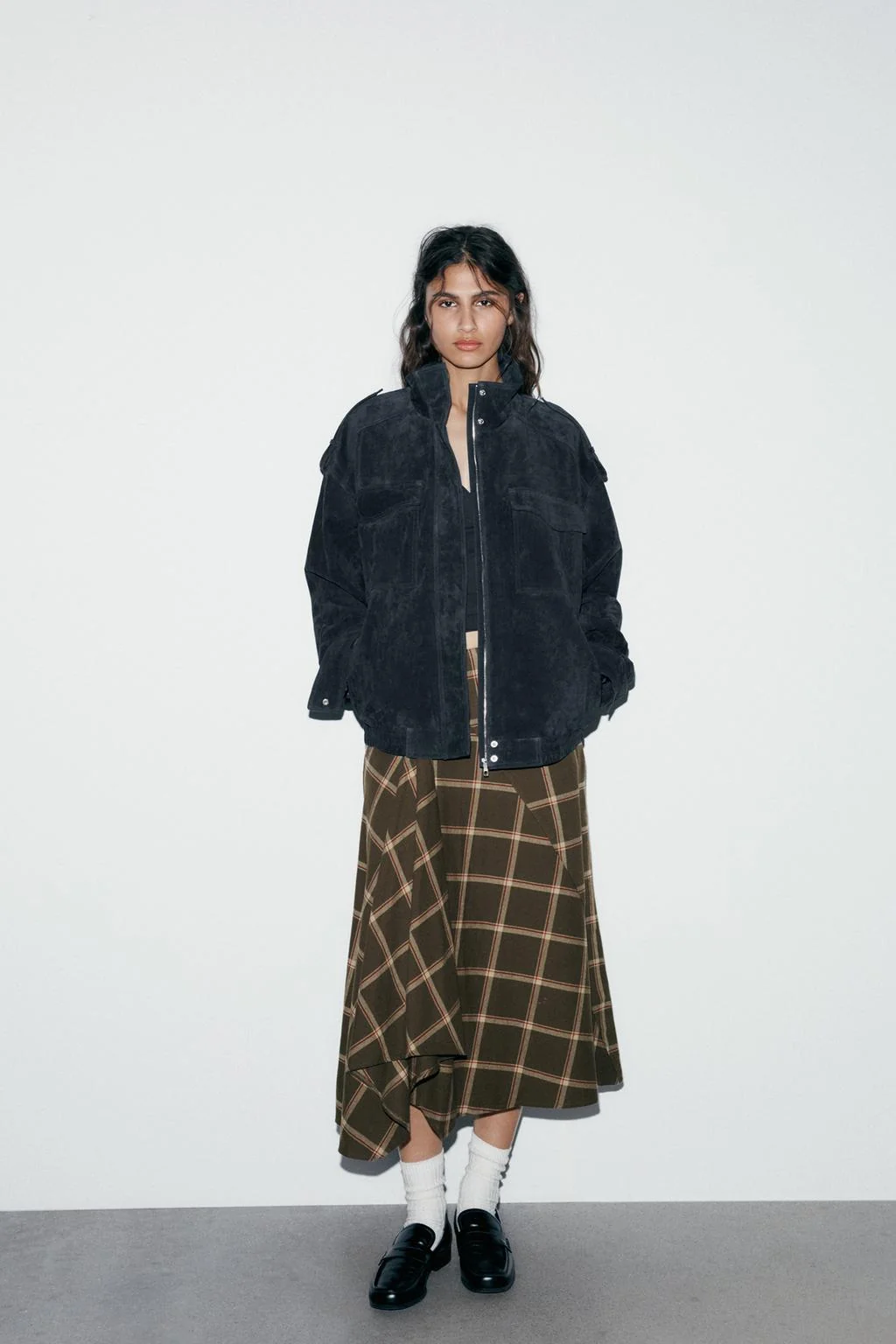 Юбка миди в клетку с оборками