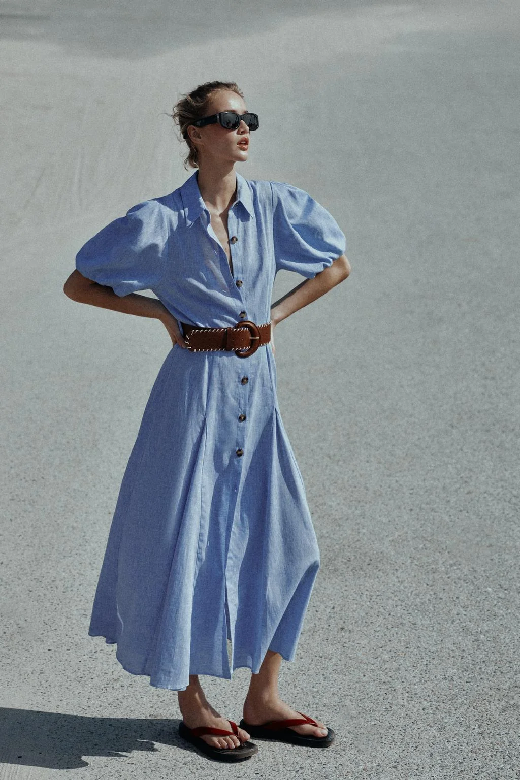 Платье-миди из льняной смеси с поясом