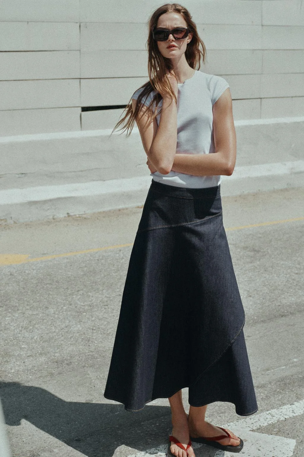 Деним юбка-миди Z1975 с многослойностью и рюшами