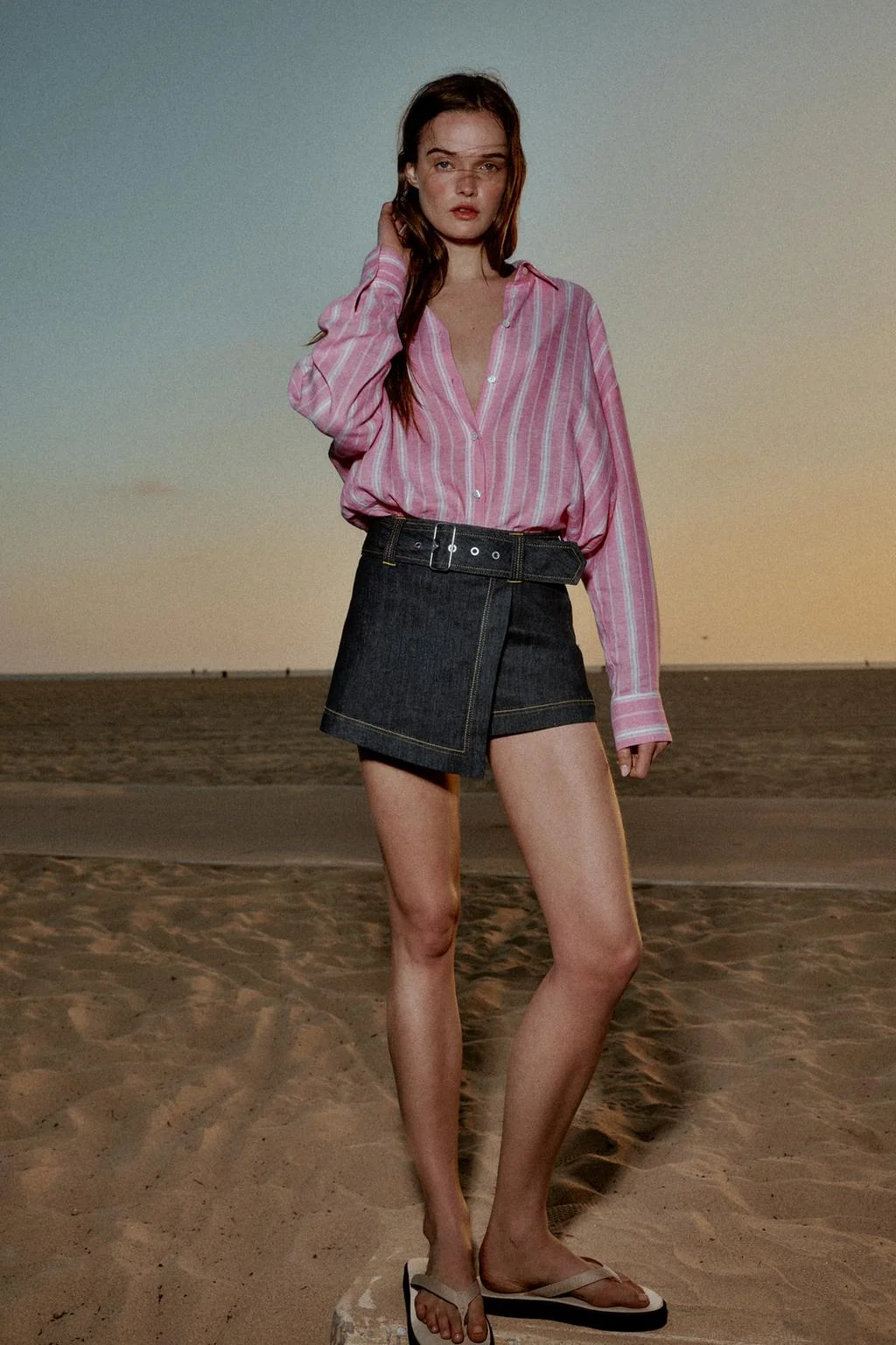 Оверсайз рубашка из льняной смеси в полоску