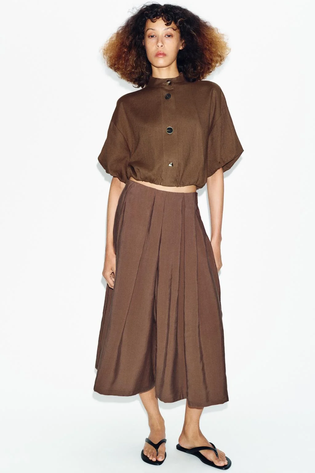 Рубашка из льняной смеси с пышными рукавами