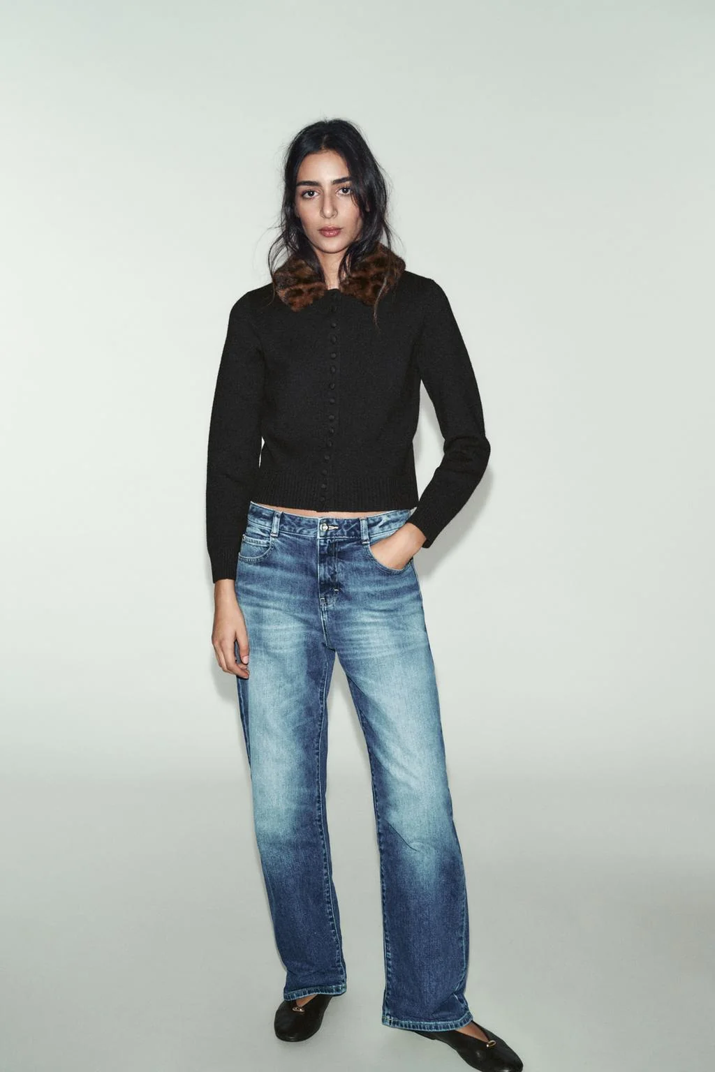 Кардиган с искусственным меховым воротником