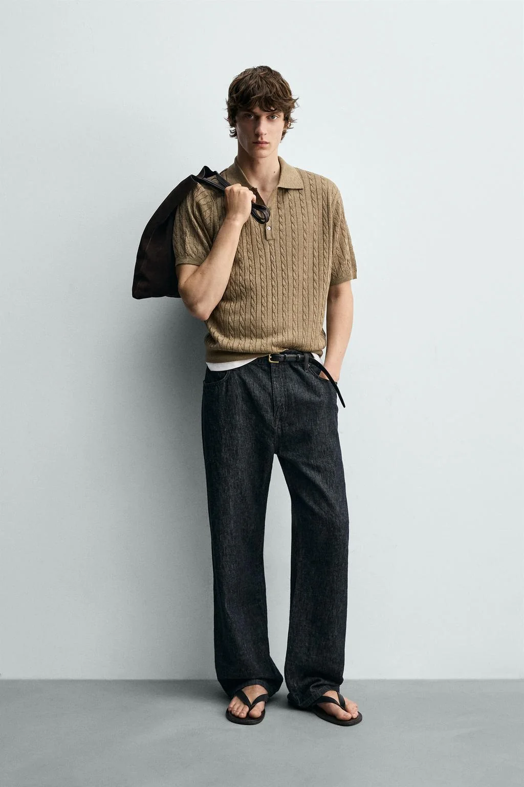 Вязаный поло с косой вязки и текстурой — Поло