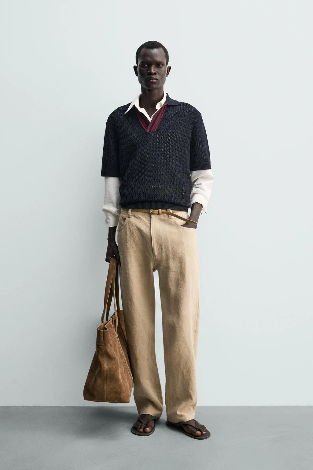 Контрастный вязаный поло с текстурой — Поло