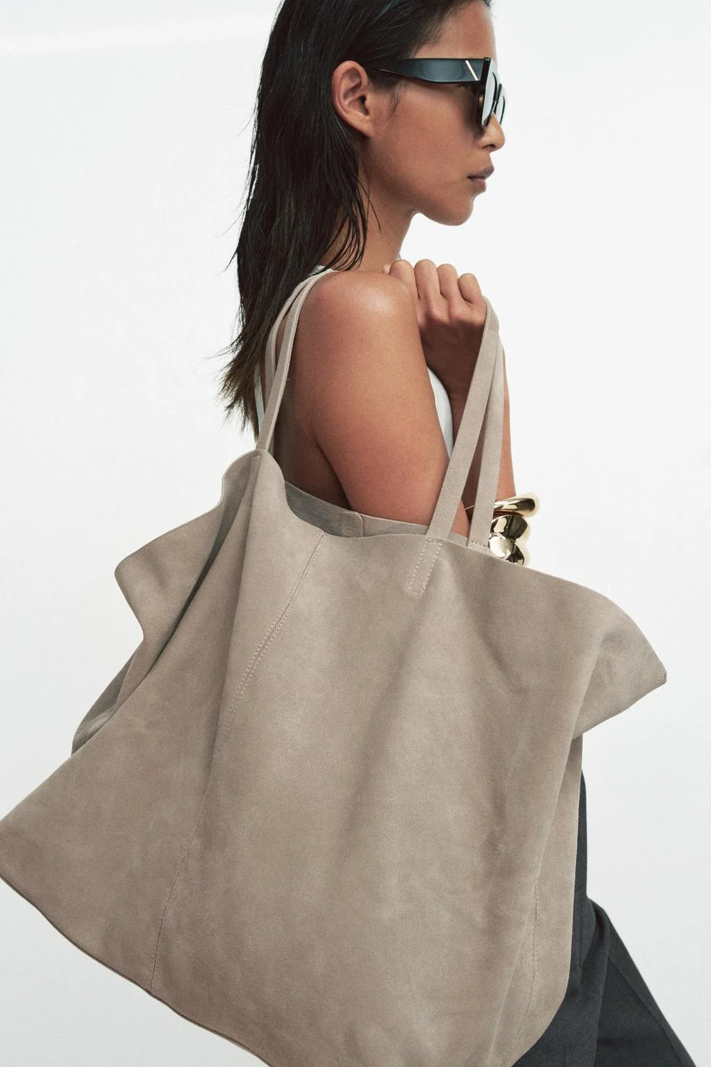 Макси-сумка с разрезом из замши — Кожа