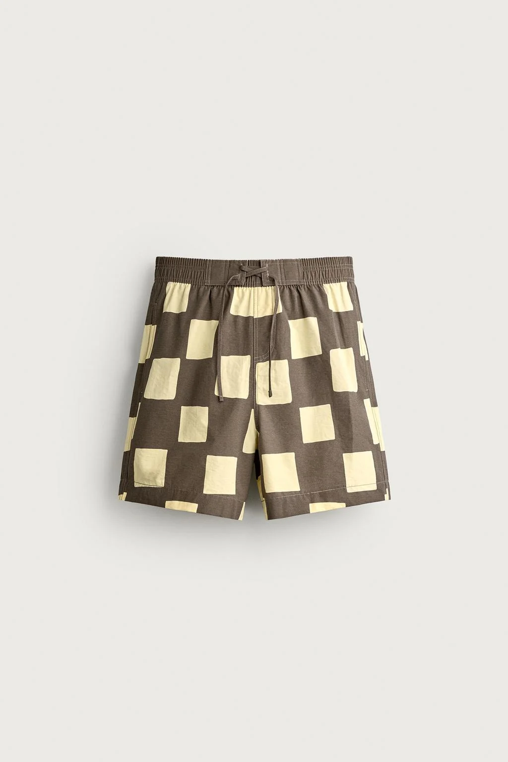 LONG CONTRAST CHECKED SWIMMING TRUNKS