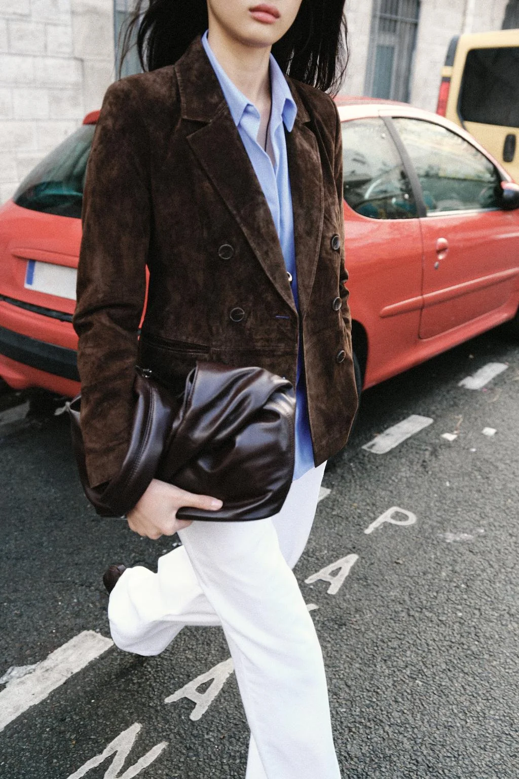 Двойной кожаный пиджак из замши 100%