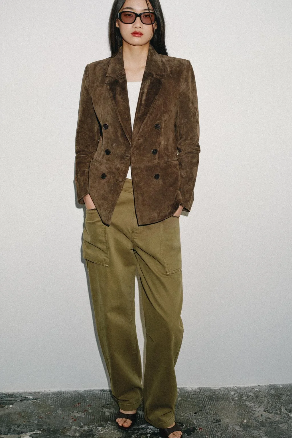 Двойной кожаный пиджак из замши 100%