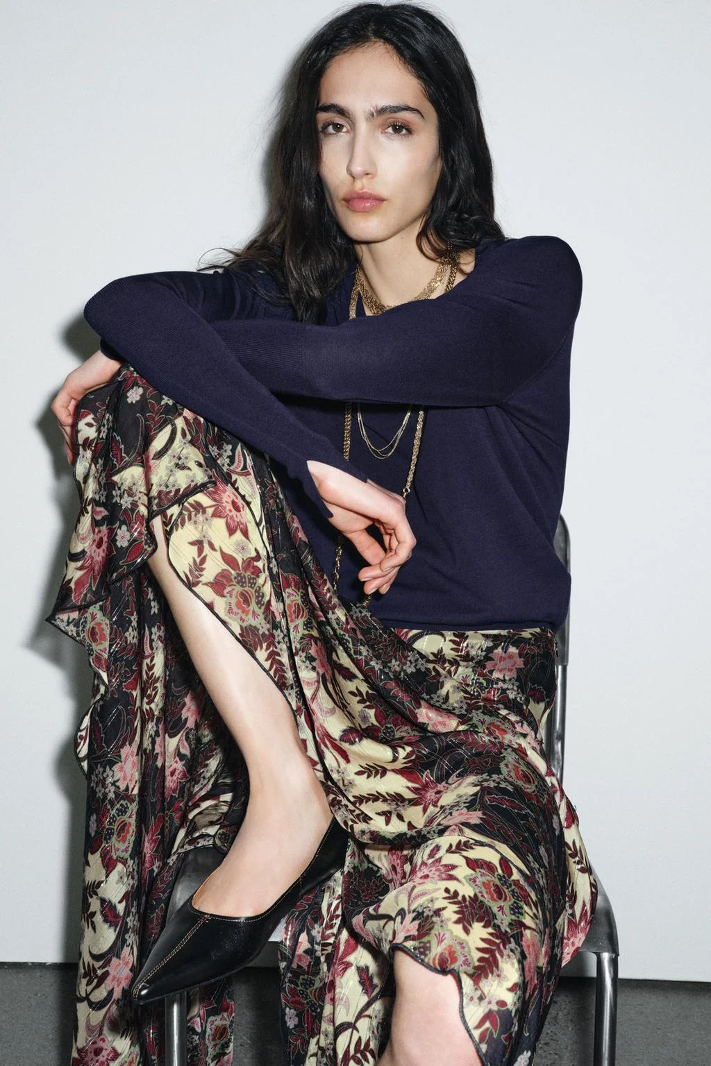 Балетки из кожи с контрастной строчкой