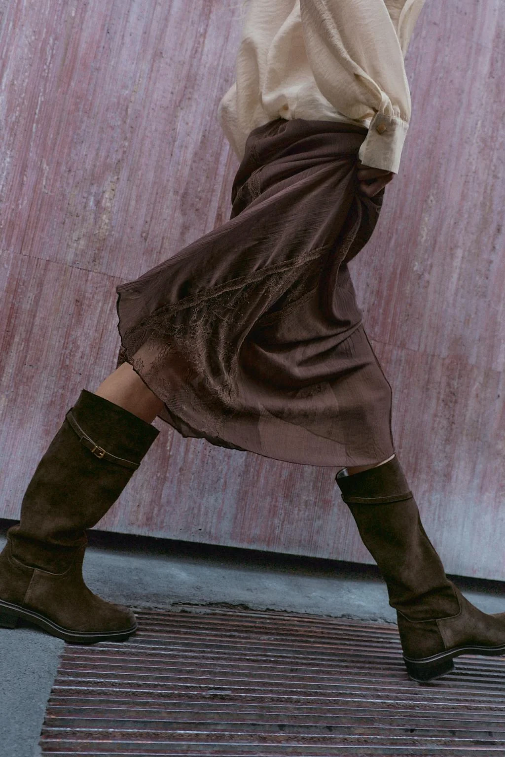 Раздельные замшевые сапоги для верховой езды на плоской подошве — Специальные цены