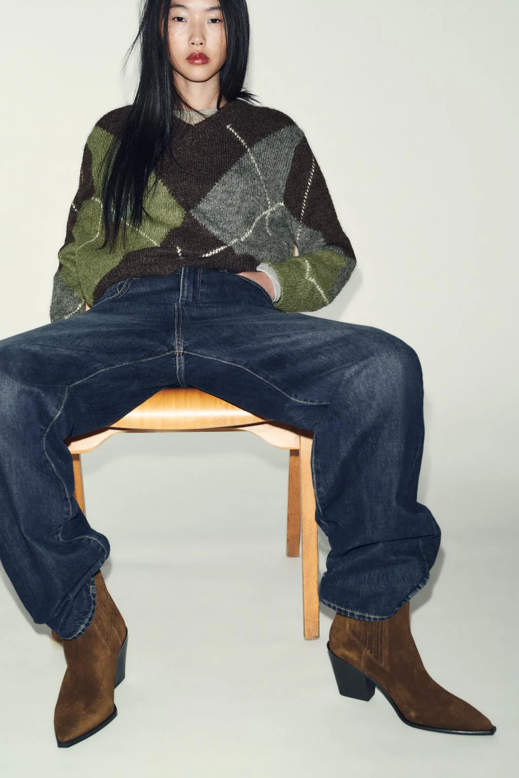 Раздельные замшевые сапоги в стиле ковбой на щиколотке — Специальные цены