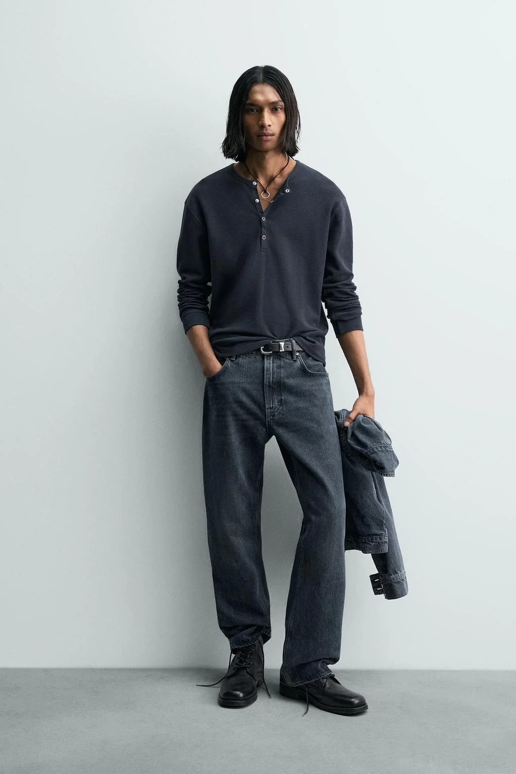 Футболка хенли с вафельным трикотажем