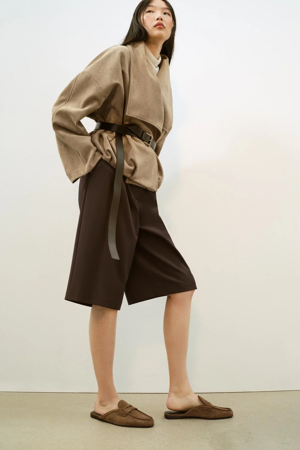 Раздельные замшевые мюли-лоферы