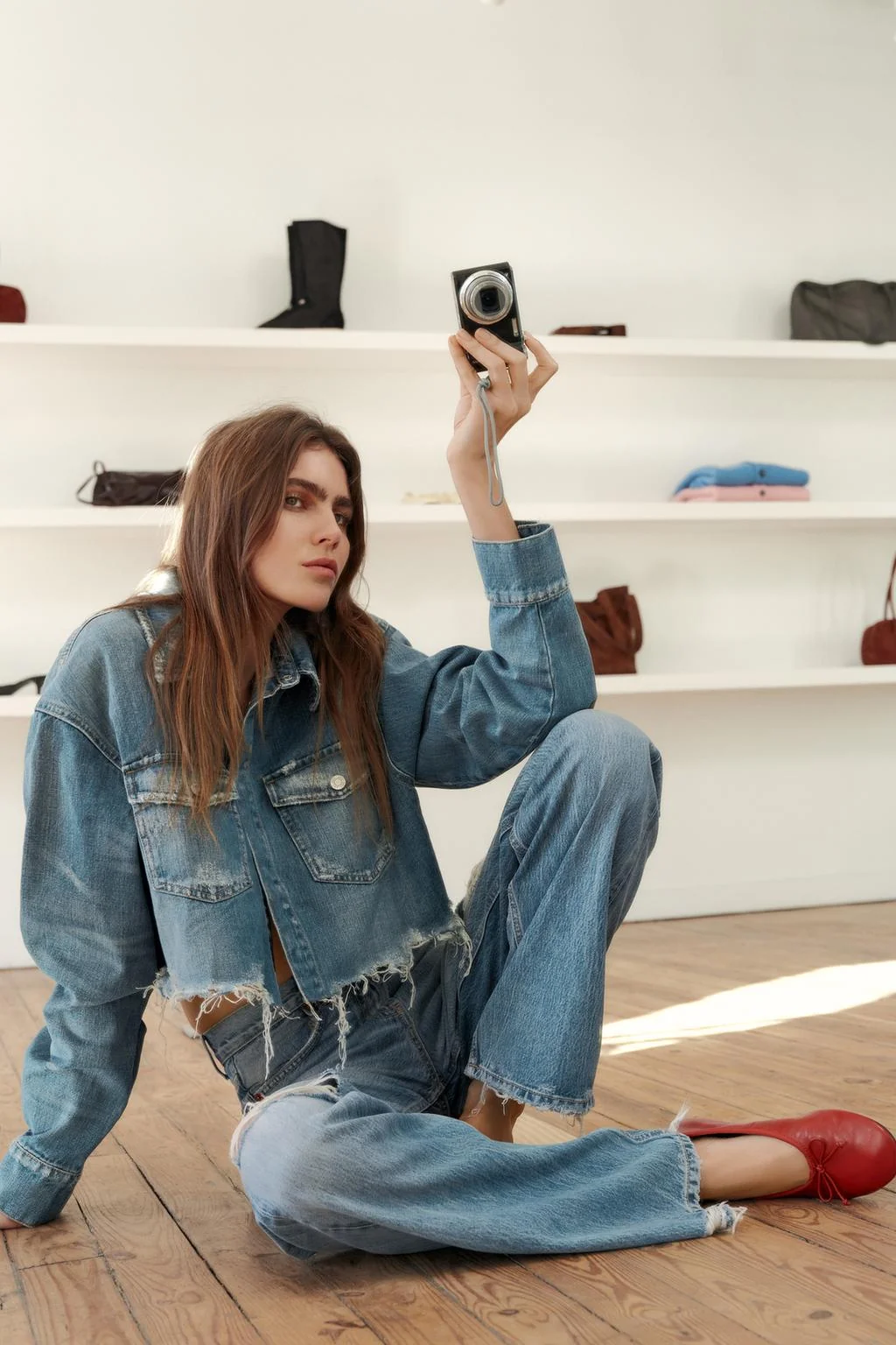 Кожаные балетки с бантом