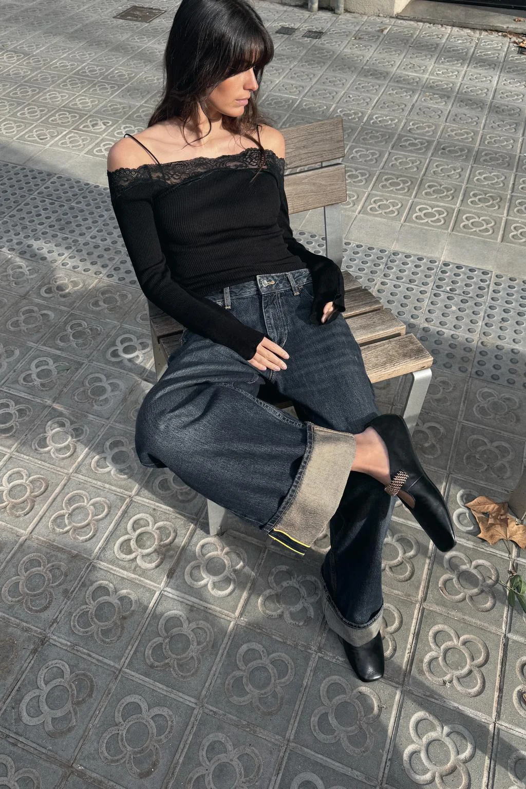 Балетки из кожи с металлическим ремешком