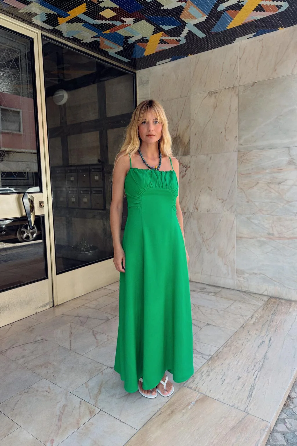 LINEN BLEND STRAPPY MIDI DRESS