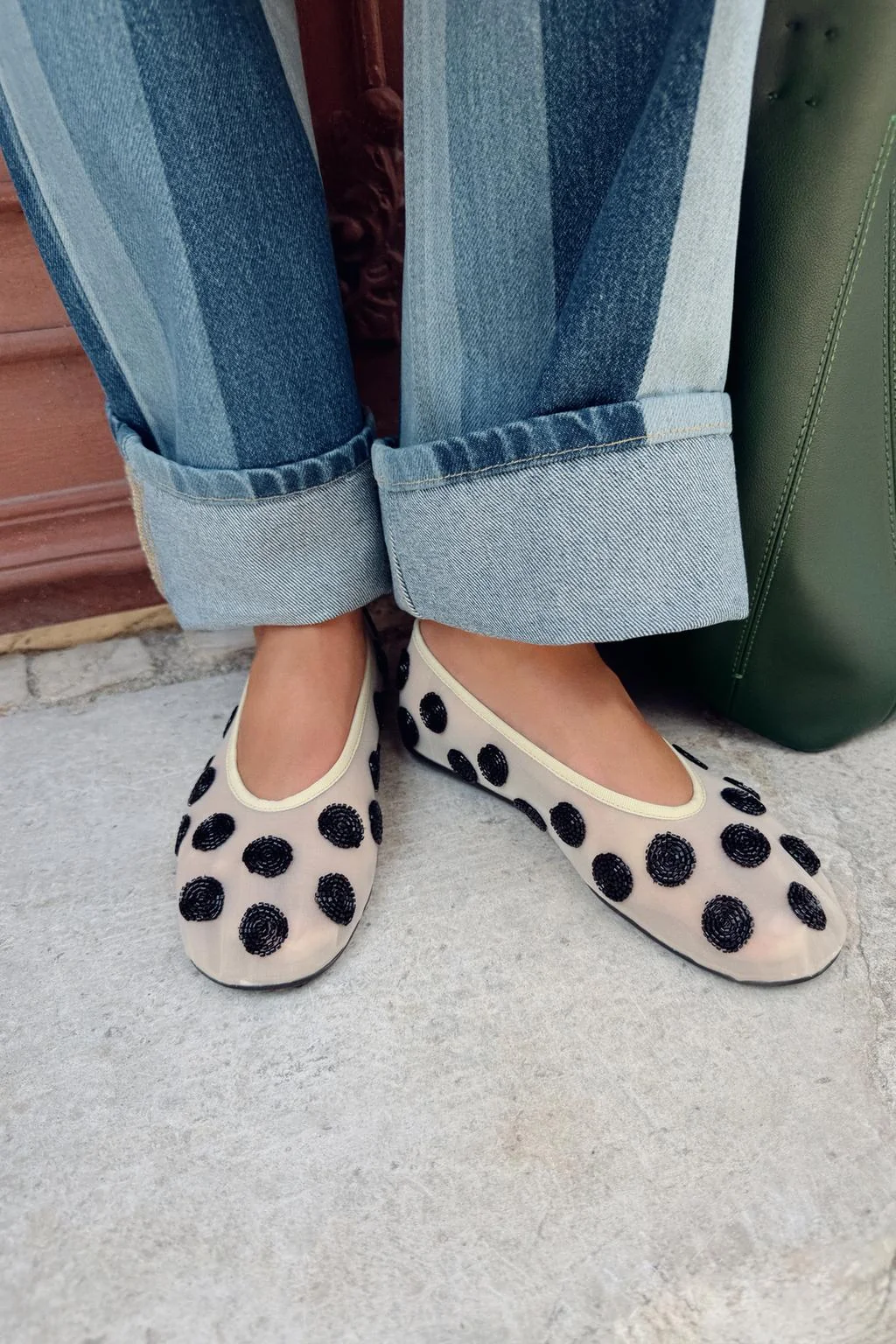 PRINTED BEADED BALLERINA FLATS