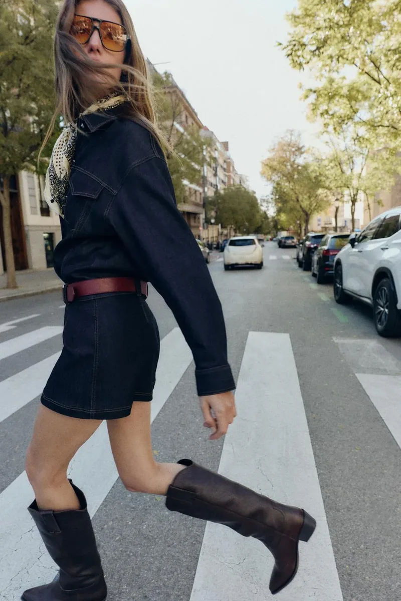 Кожаные сапоги до колена