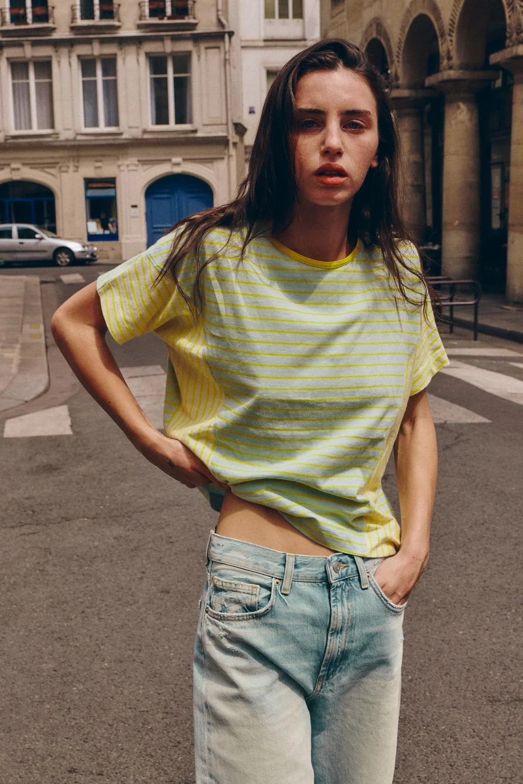 COTTON AND LINEN STRIPED T-SHIRT
