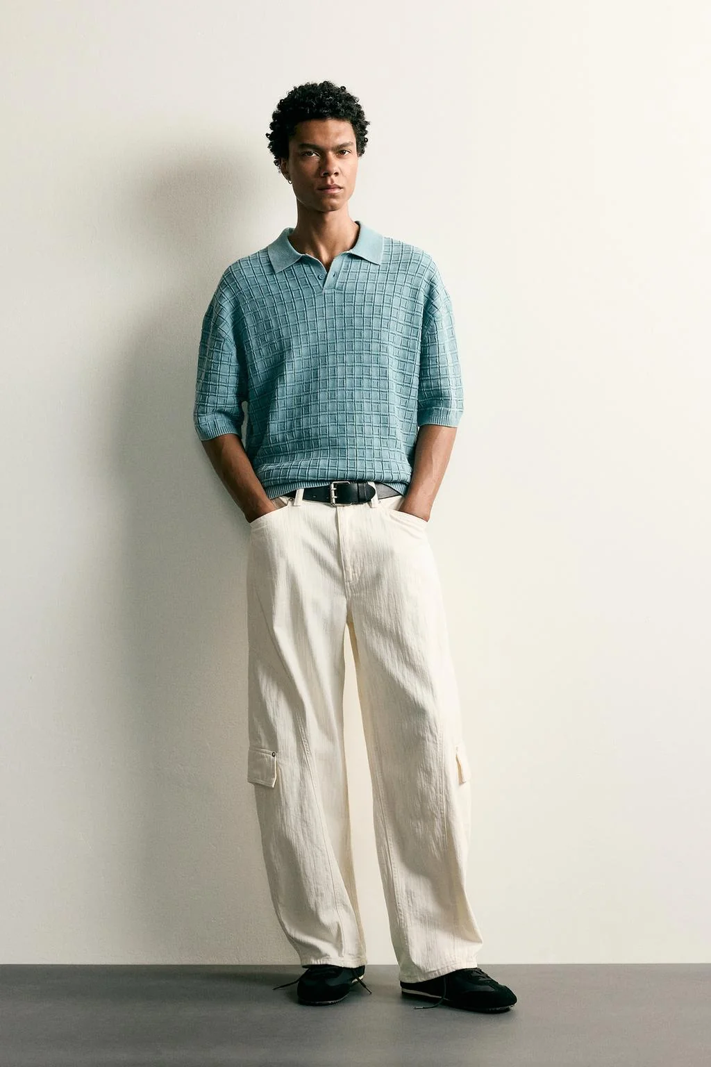 WASHED CHECKED KNIT POLO SHIRT