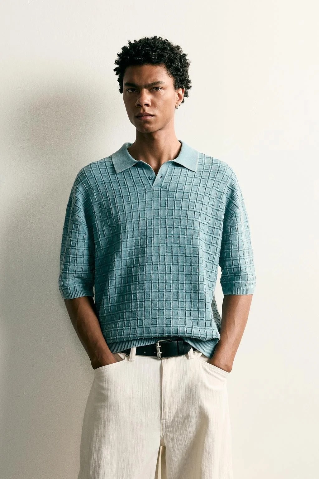 WASHED CHECKED KNIT POLO SHIRT