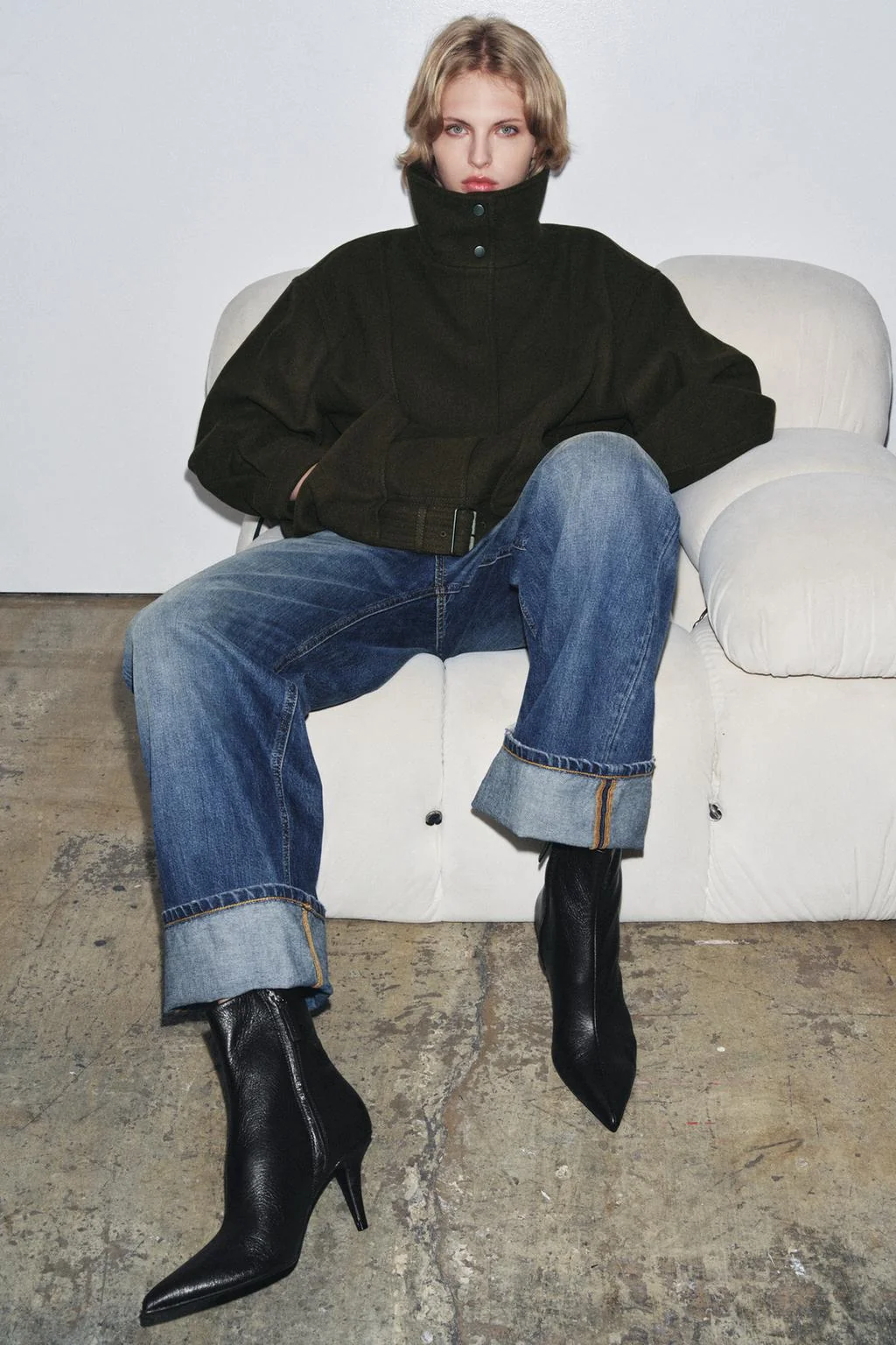 Кожаные ботинки на каблуке до лодыжки