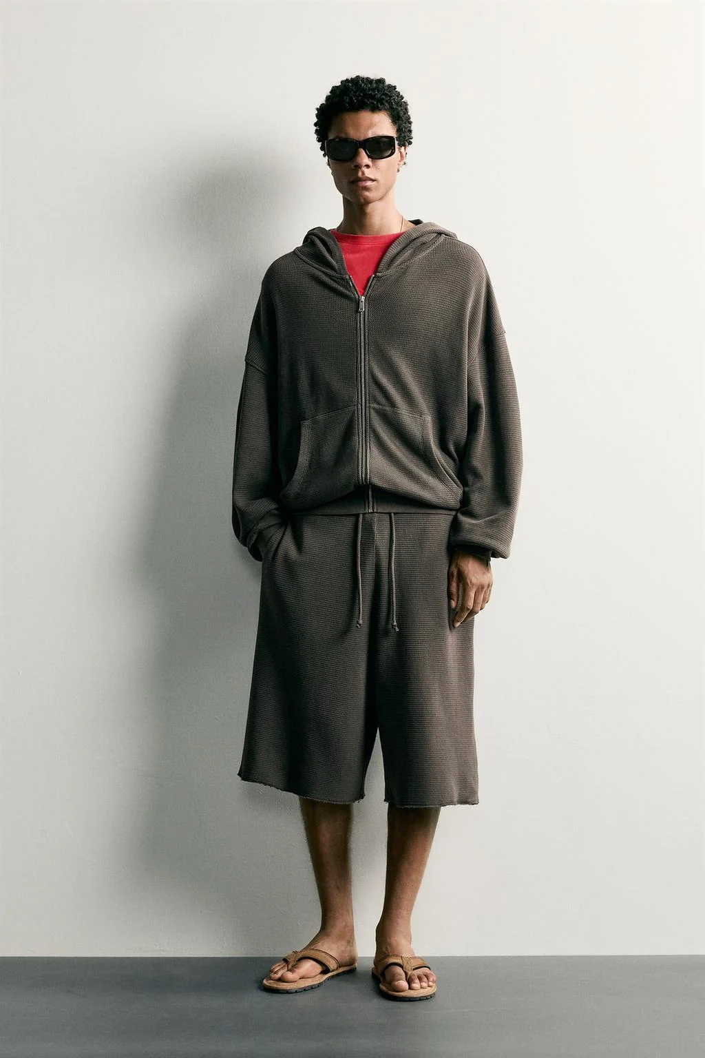WASHED WAFFLE-KNIT LOUNGE BERMUDA SHORTS