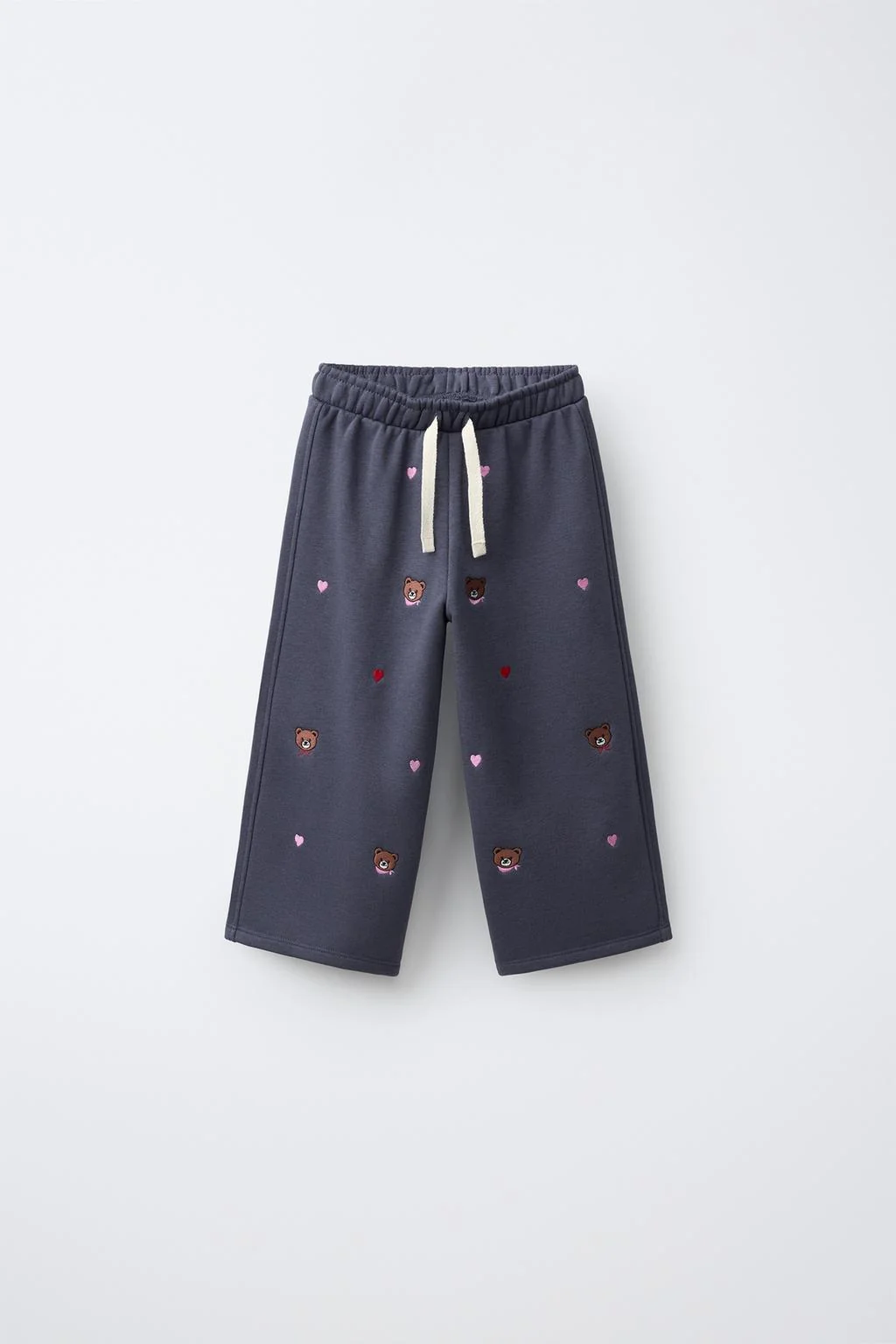 EMBROIDERED BEAR WIDE-LEG PLUSH TROUSERS