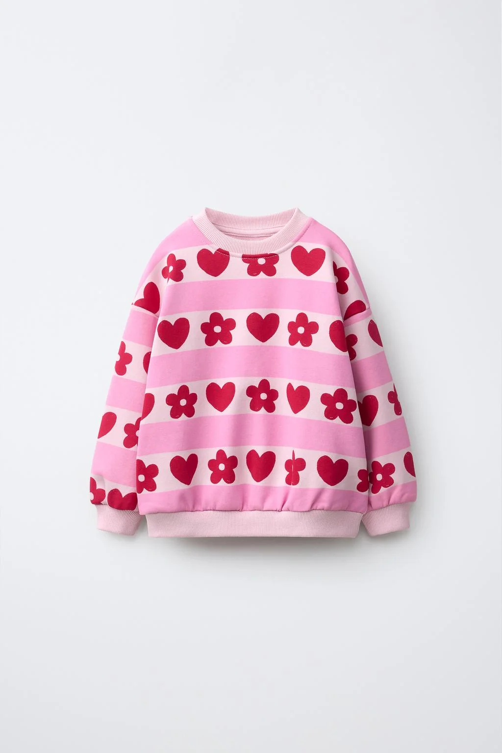 STRIPED AND HEART PRINT SWEATSHIRT
