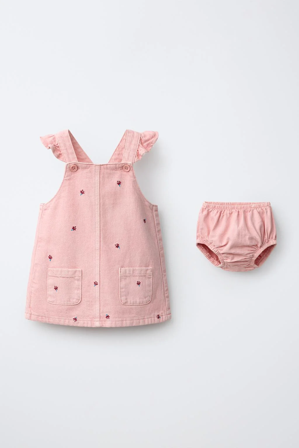 FLORAL TWILL PINAFORE DRESS AND KNICKERS SET